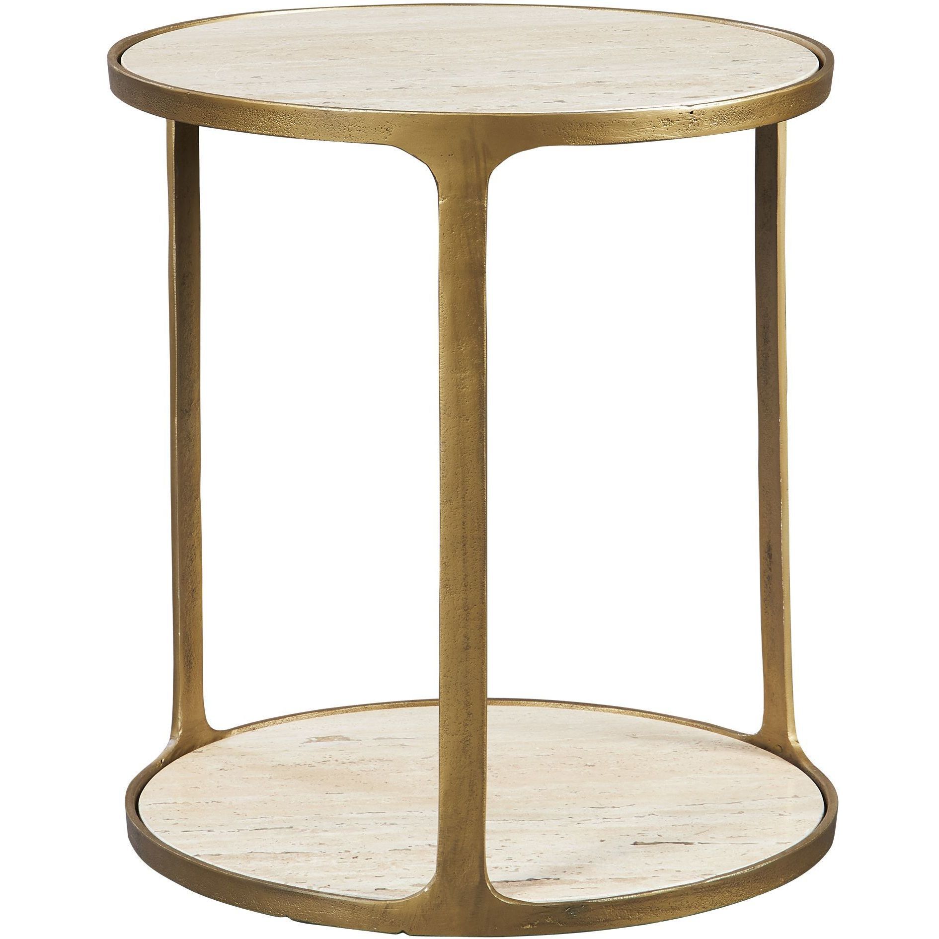 Clench 23.25 X 21.25 inch Antique Brass and Beige Travertine Side Table