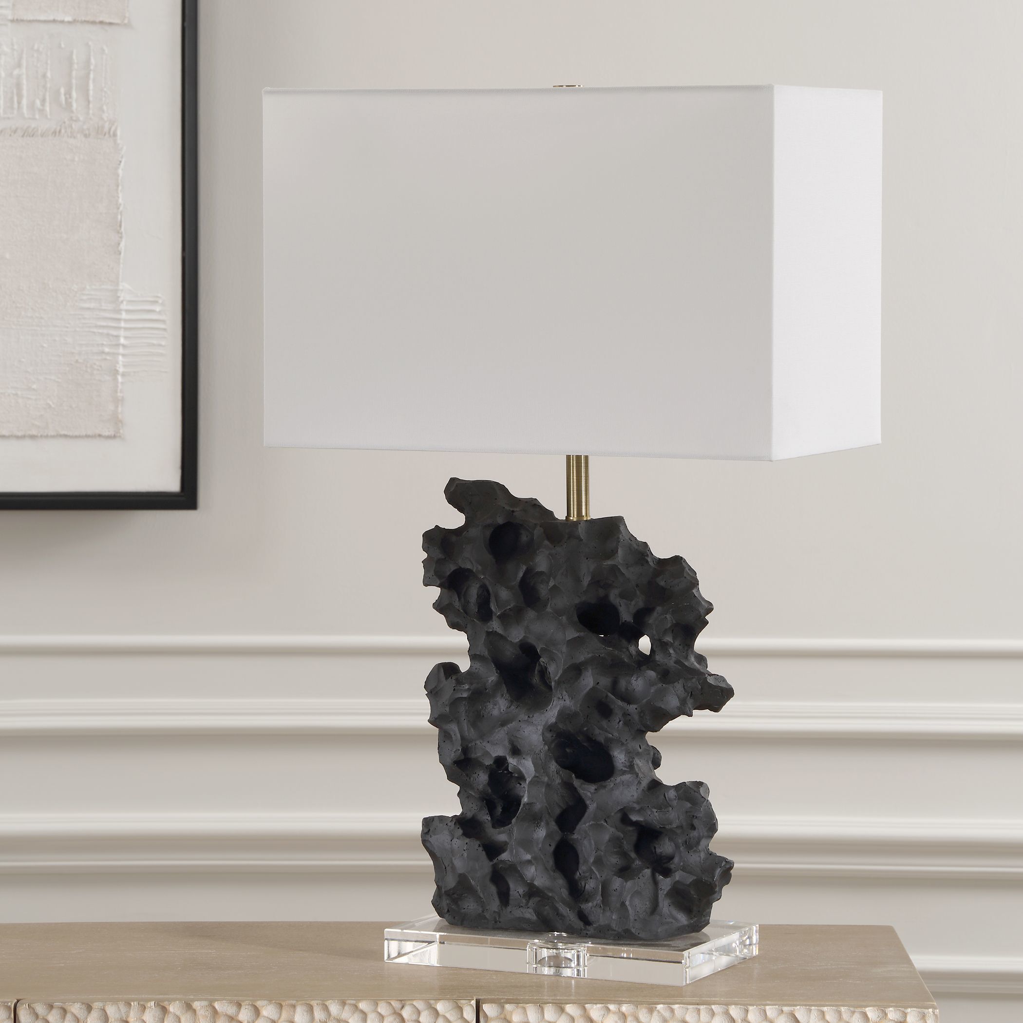 Basalt 27.25 inch 150.00 watt Black Stone with Antique Brass and Crystal Table Lamp Portable Light