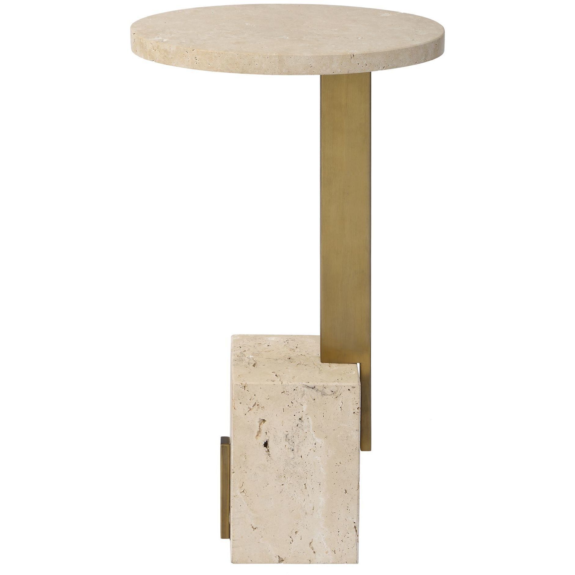 Feranno 22 X 12 inch Travertine and Brass Accent Table