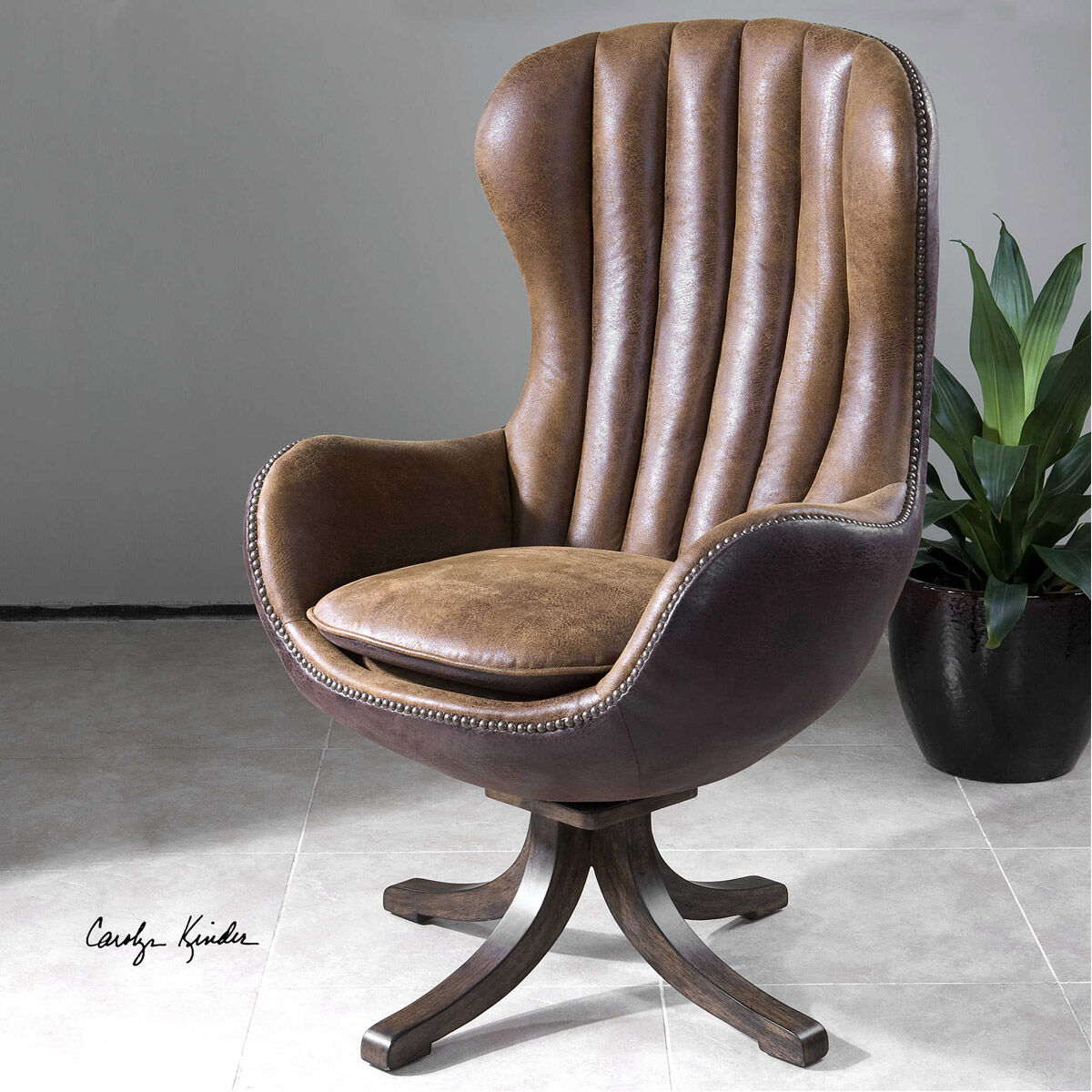 Uttermost 23268 Garrett Chestnut Brown Swivel Chair