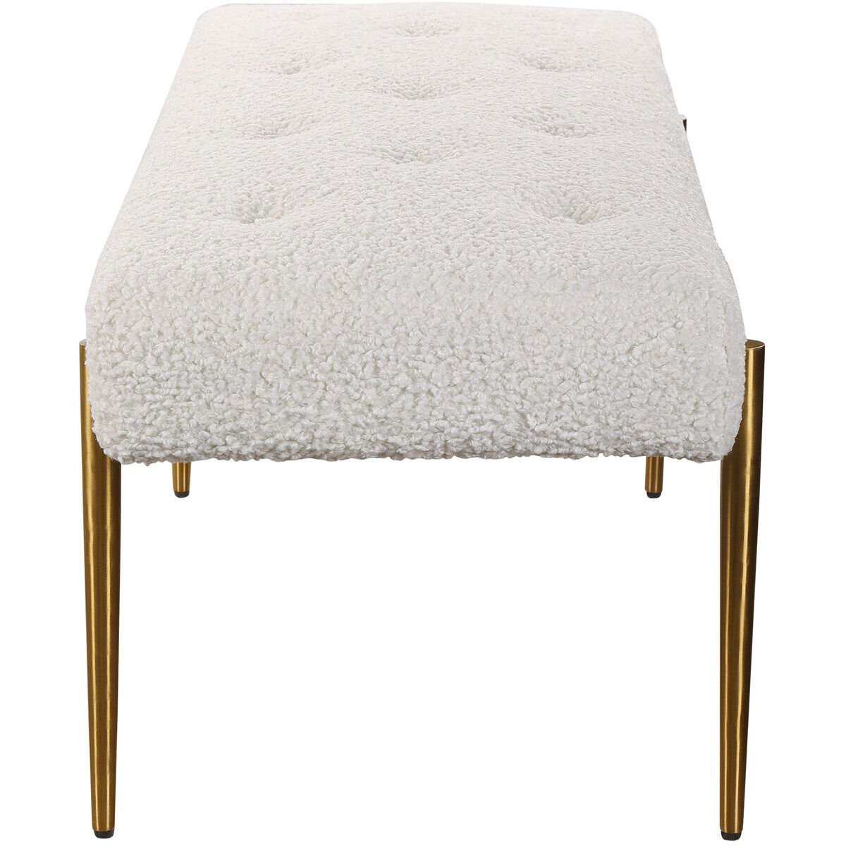 Olivier White Faux Shearling and Antique Brushed Brass Bench