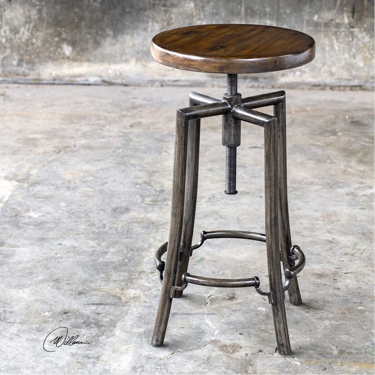 Westlyn 32 inch Burnished Dark Walnut Stain and Aged Steel Bar Stool