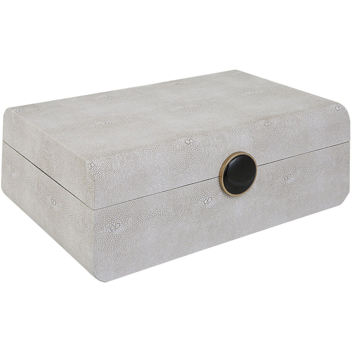 Lalique 12.88 inch White Shagreen with Antique Brass and Black Enamel Box