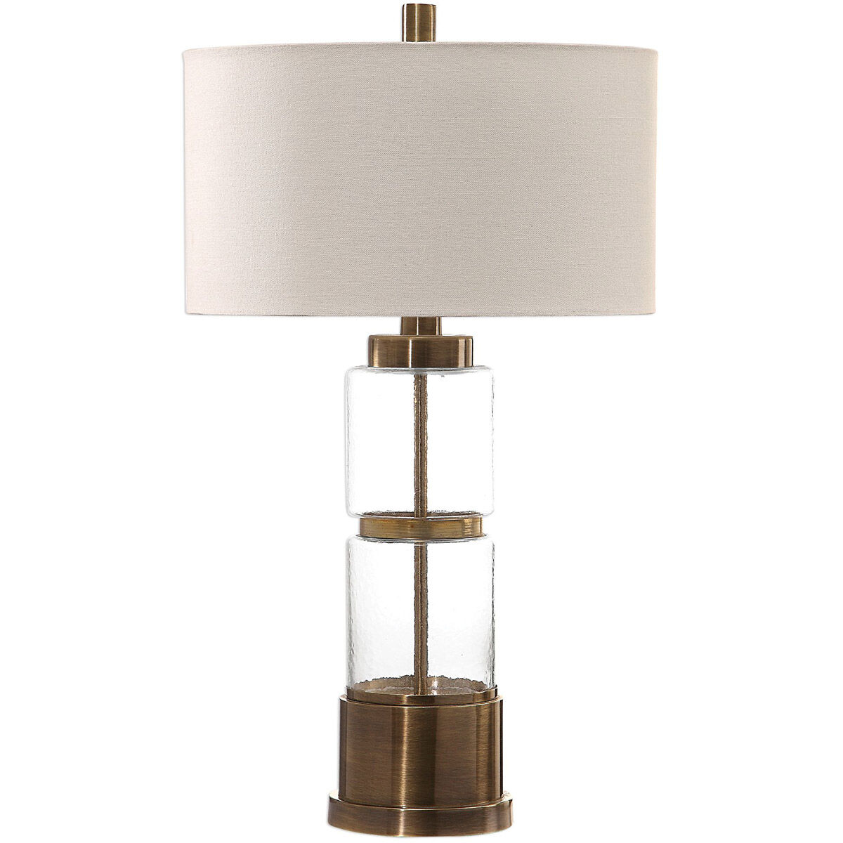 Vaiga 31 inch 150 watt Antique Brass and Clear Hammered Glass Table Lamp Portable Light