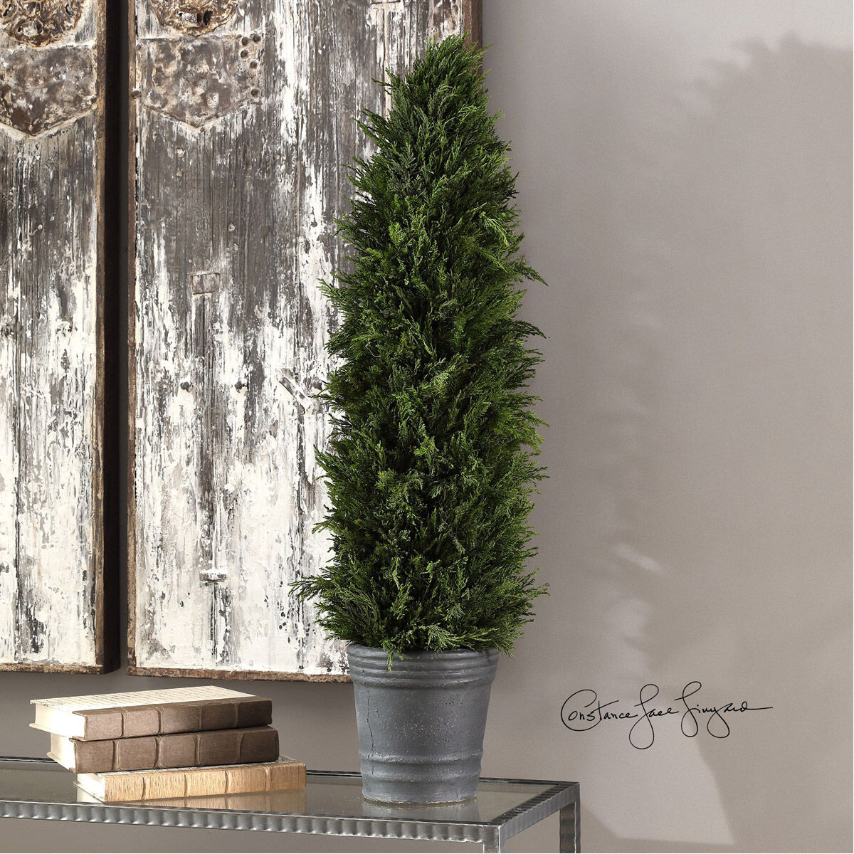 Cypress Cone Aged Dark Gray Topiary