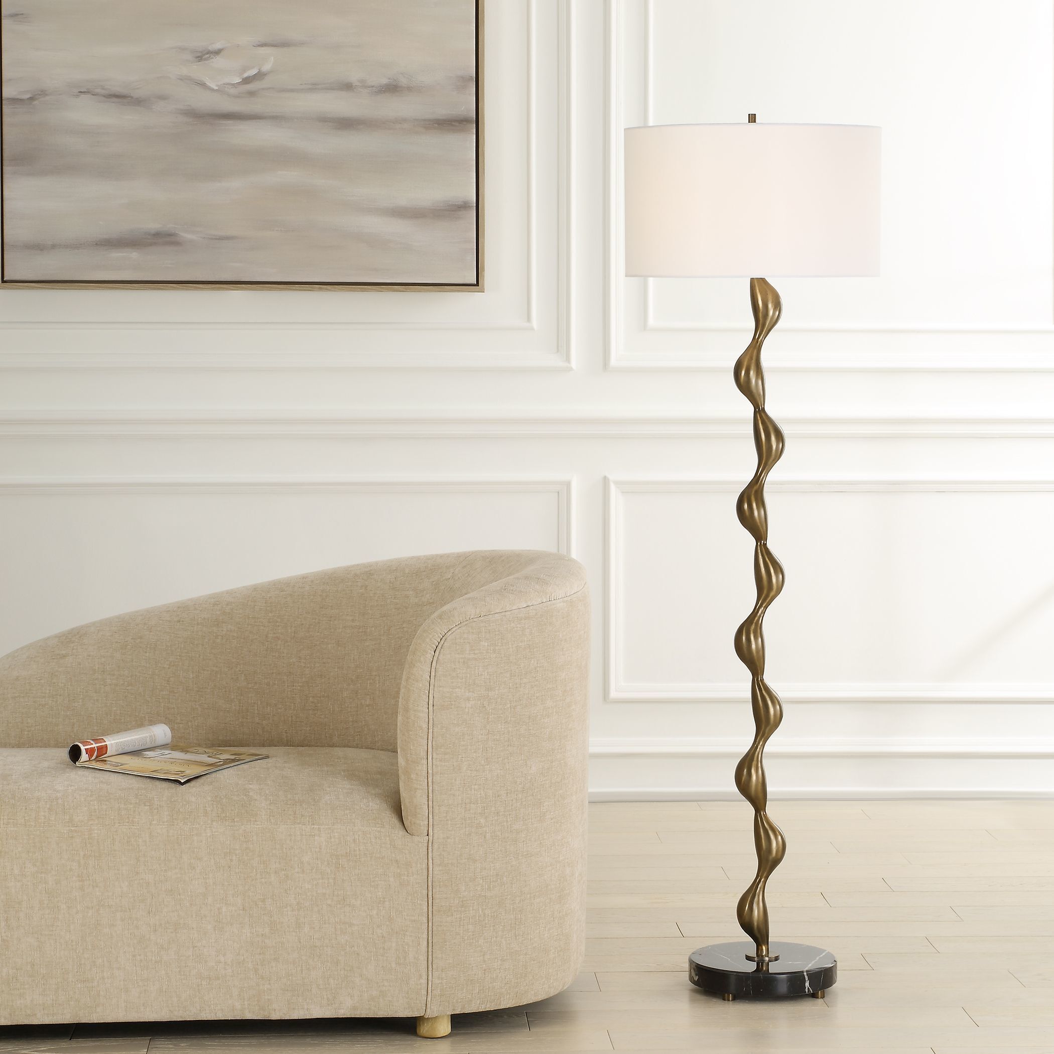 Remolino 65 inch 150.00 watt Warm Bronze and Black Marble Floor Lamp Portable Light