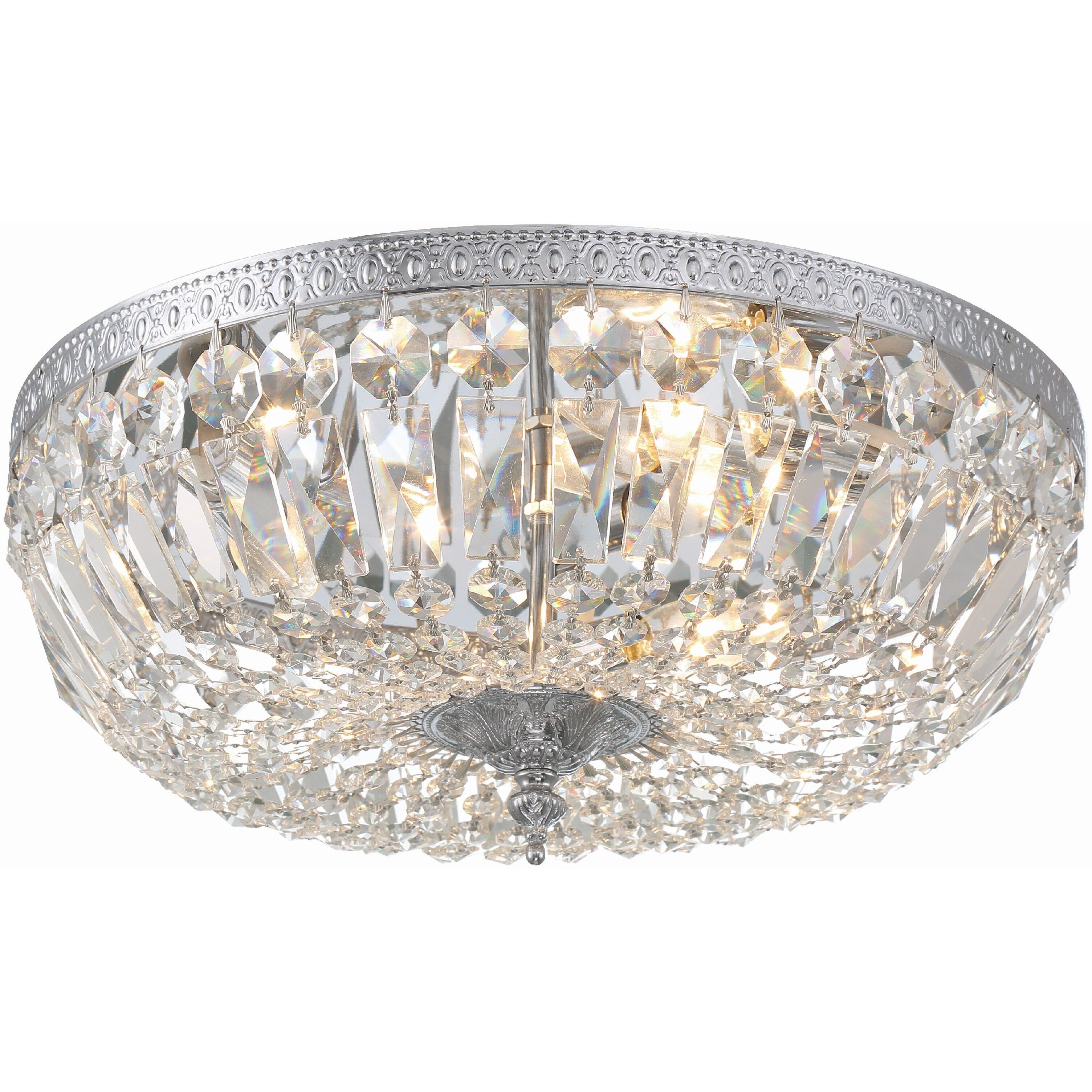 Waltham 3 Light 16 inch Polished Chrome Flush Ceiling Light in Clear Hand Cut