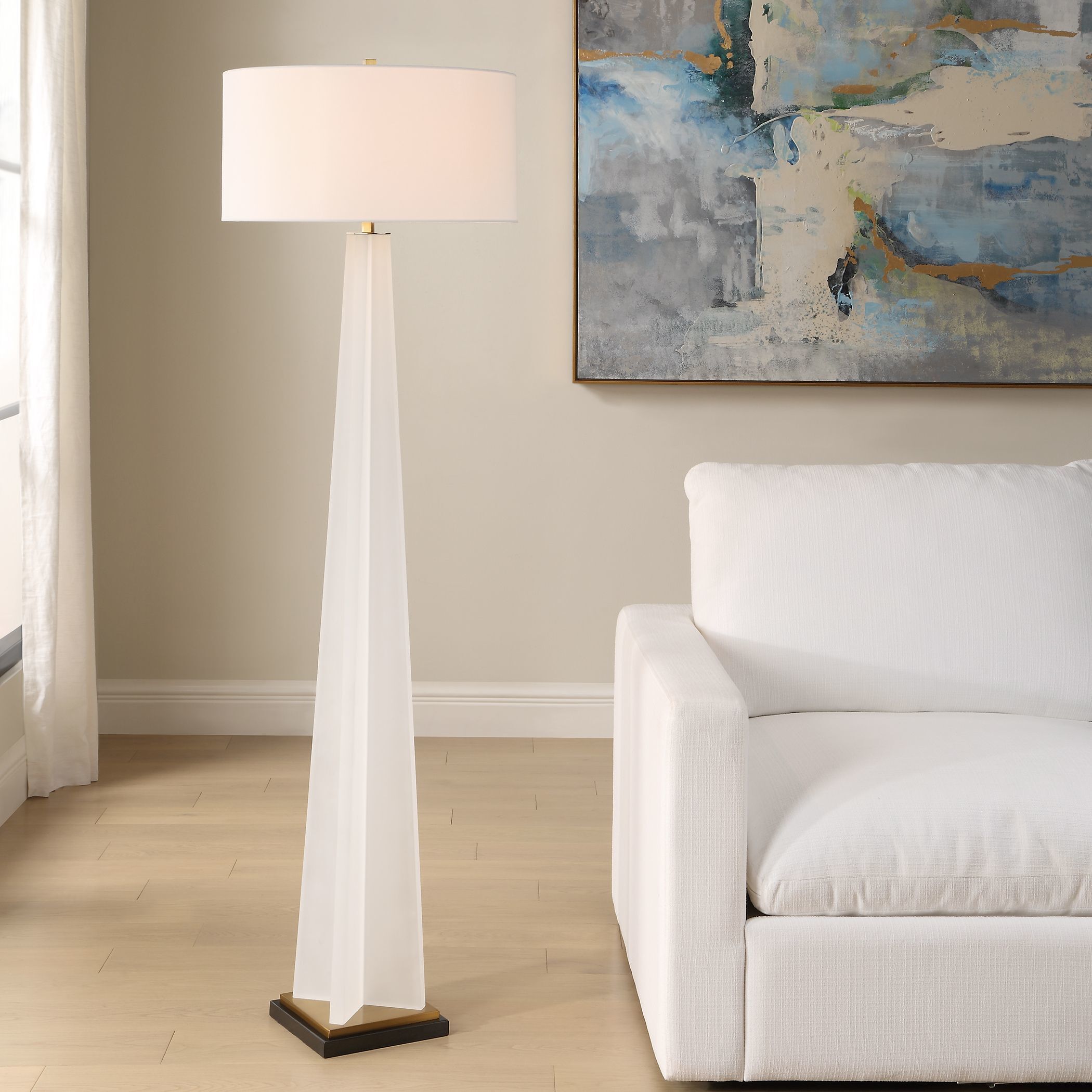 Rosin 66.25 inch 150 watt Frosted White Acrylic with Antique Brass and Black Floor Lamp Portable Light