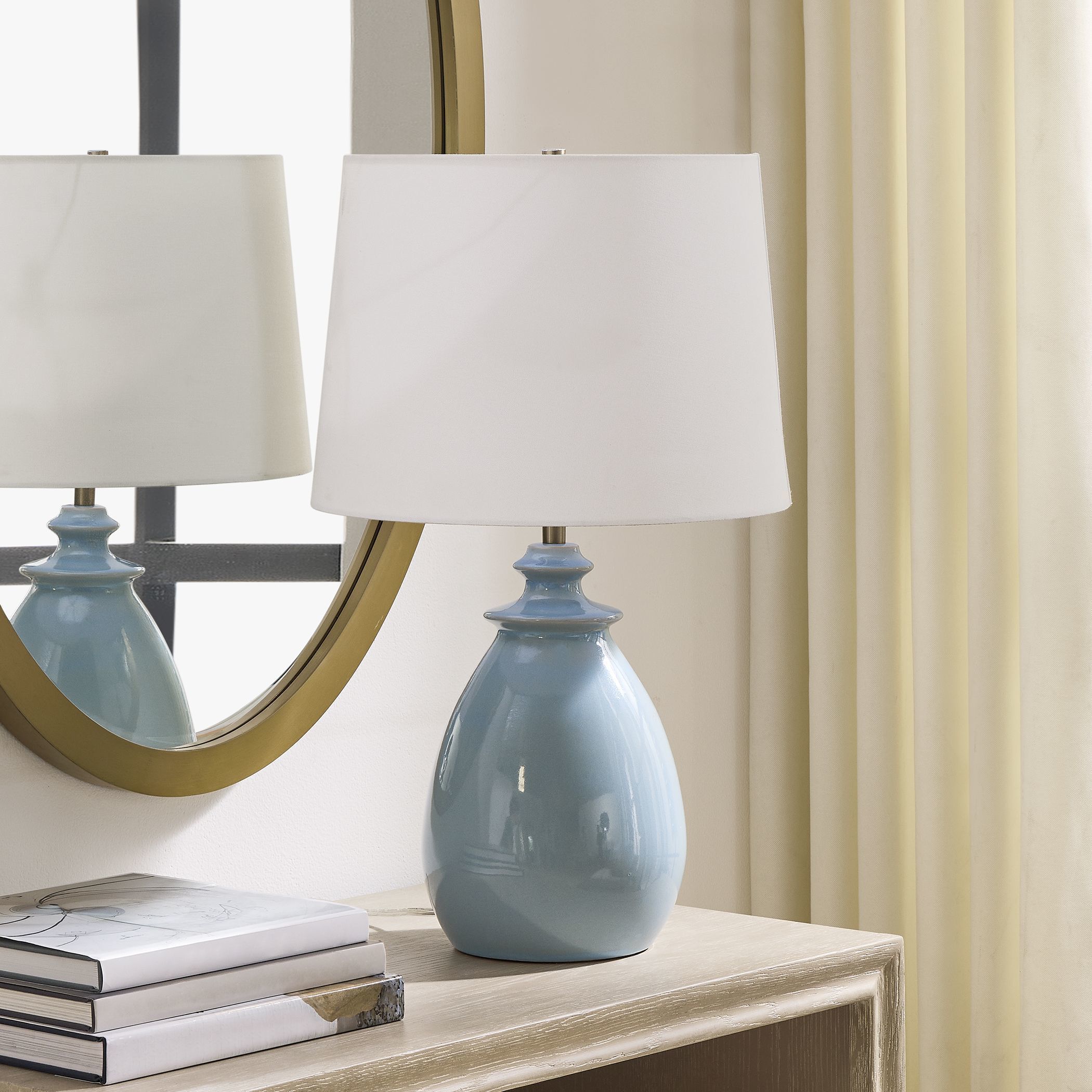 Lorene 24.5 inch 150 watt Light Blue Glaze and Brushed Nickel Table Lamp Portable Light