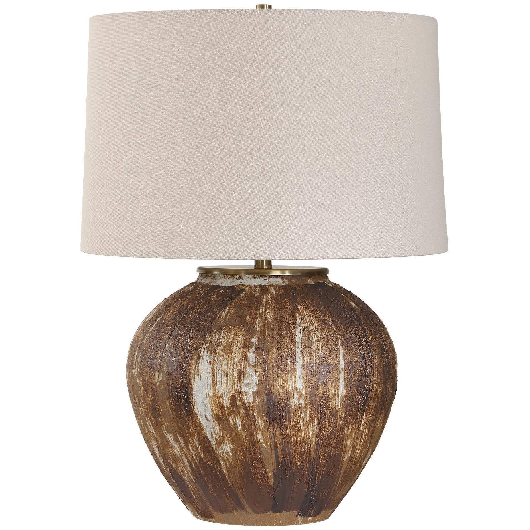 McKinley 22.5 inch 150 watt White and Chocolate Brown with Antique Brass Table Lamp Portable Light