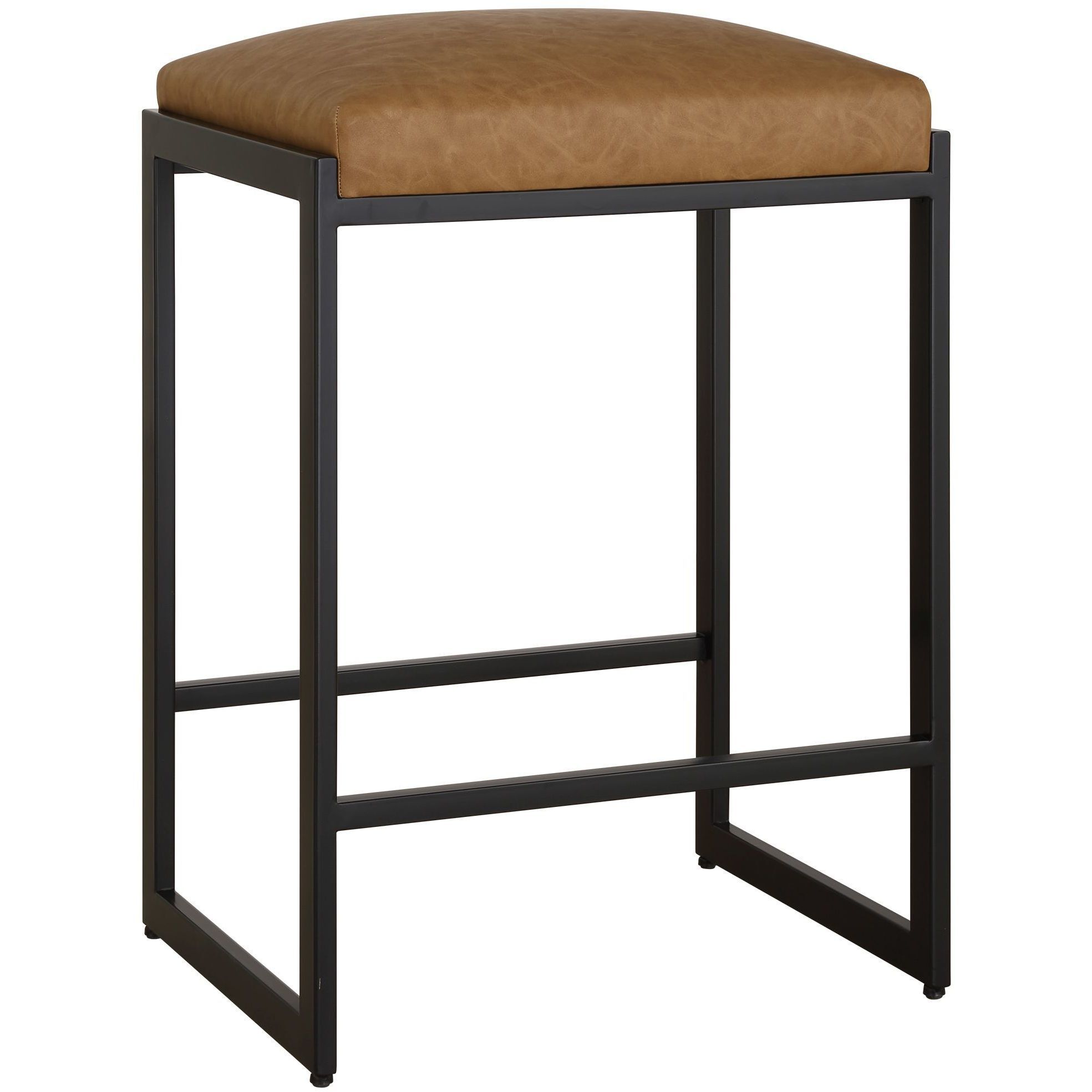Atticus 25.75 inch Satin Black with Camel Faux Leather Counter Stool