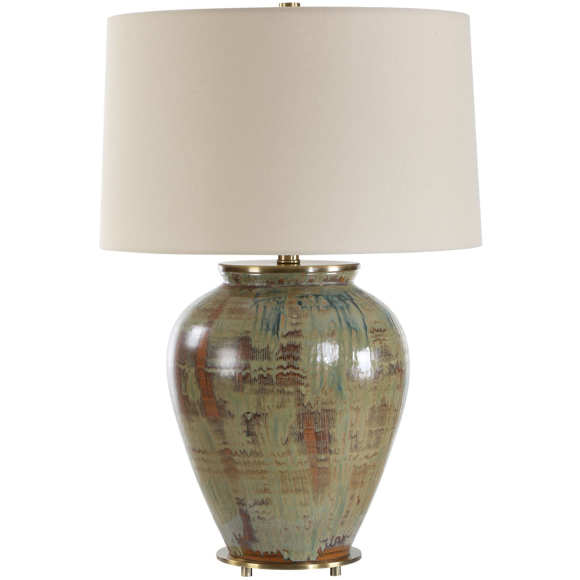 Olisa 25 inch 150 watt Green/Blue-Green/Earthy Browns/Antique Brass Table Lamp Portable Light