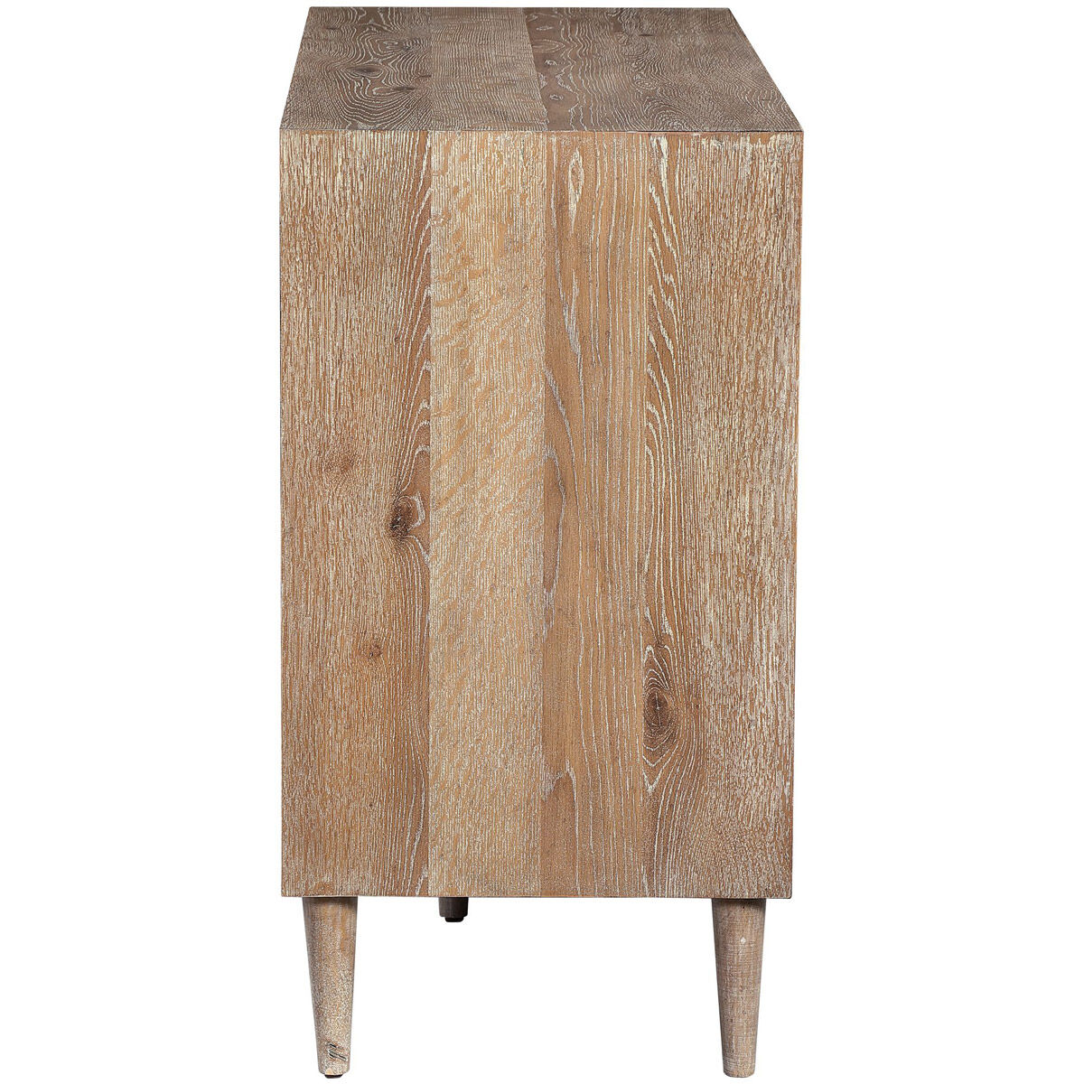 Dani Matte White and Ombre Gray with Oak Veneer 4 Door Cabinet