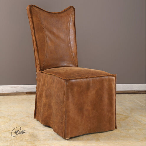 Delroy Distressed Hand-Sanded Cognac Nubuck Leather Armless Chairs, Set of 2