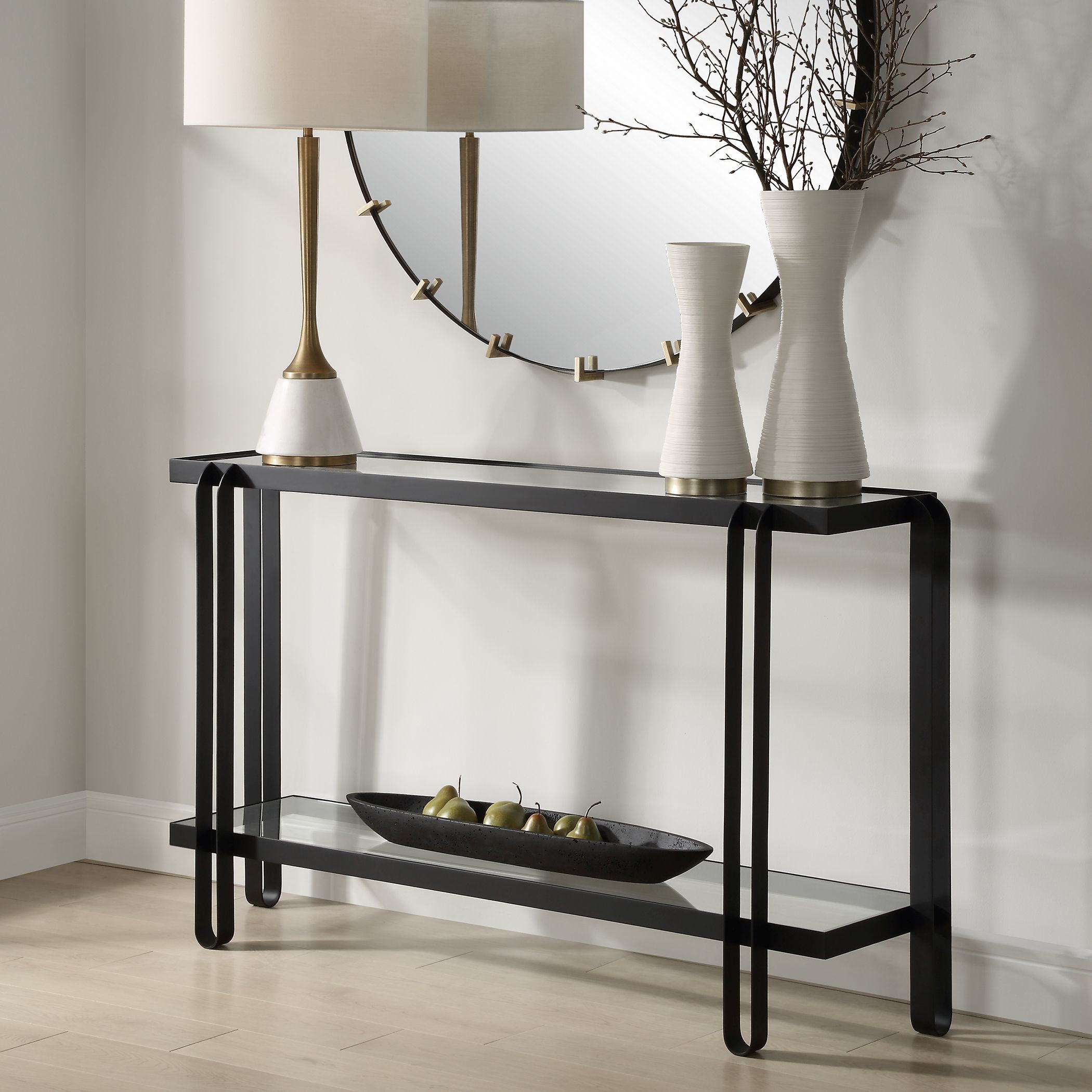 Shadow 55.25 inch Satin Black and Clear Glass Console Table