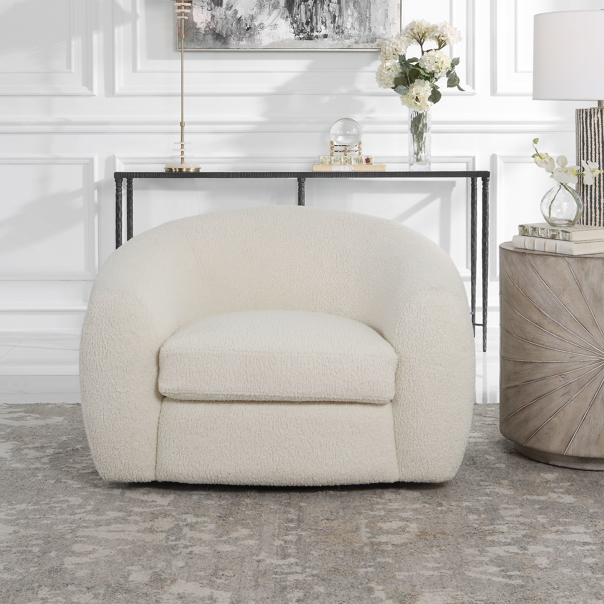 Capra Off White Faux Shearling Swivel Chair