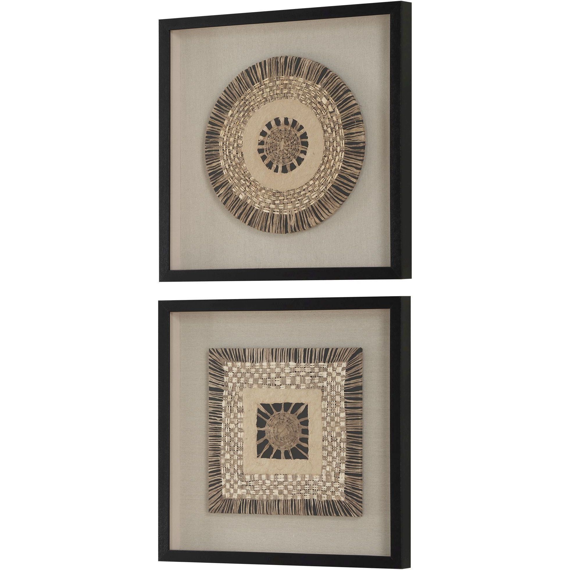 Intertwine Natural Earth Tones and Beige with Satin Black Shadow Boxes, Set of 2