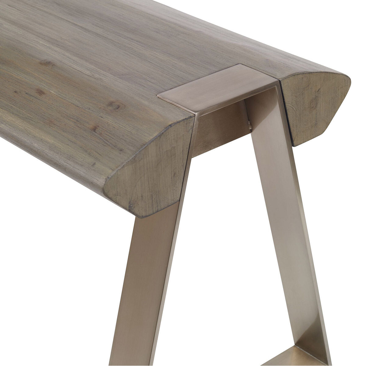 Acai Acacia Wood with Light Gray and Brushed Pewter Bench