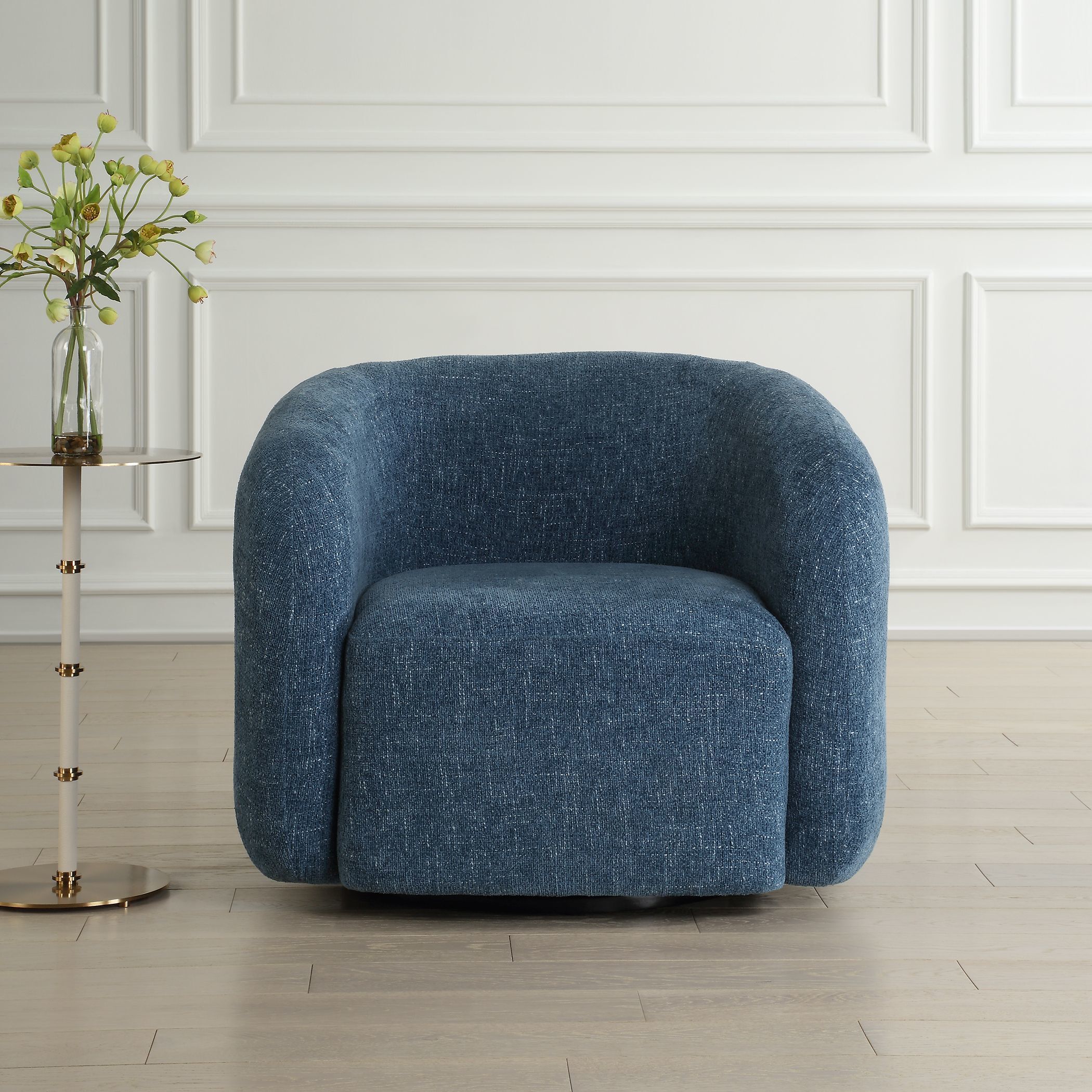 Junie Black and Blueberry Swivel Barrel Chair