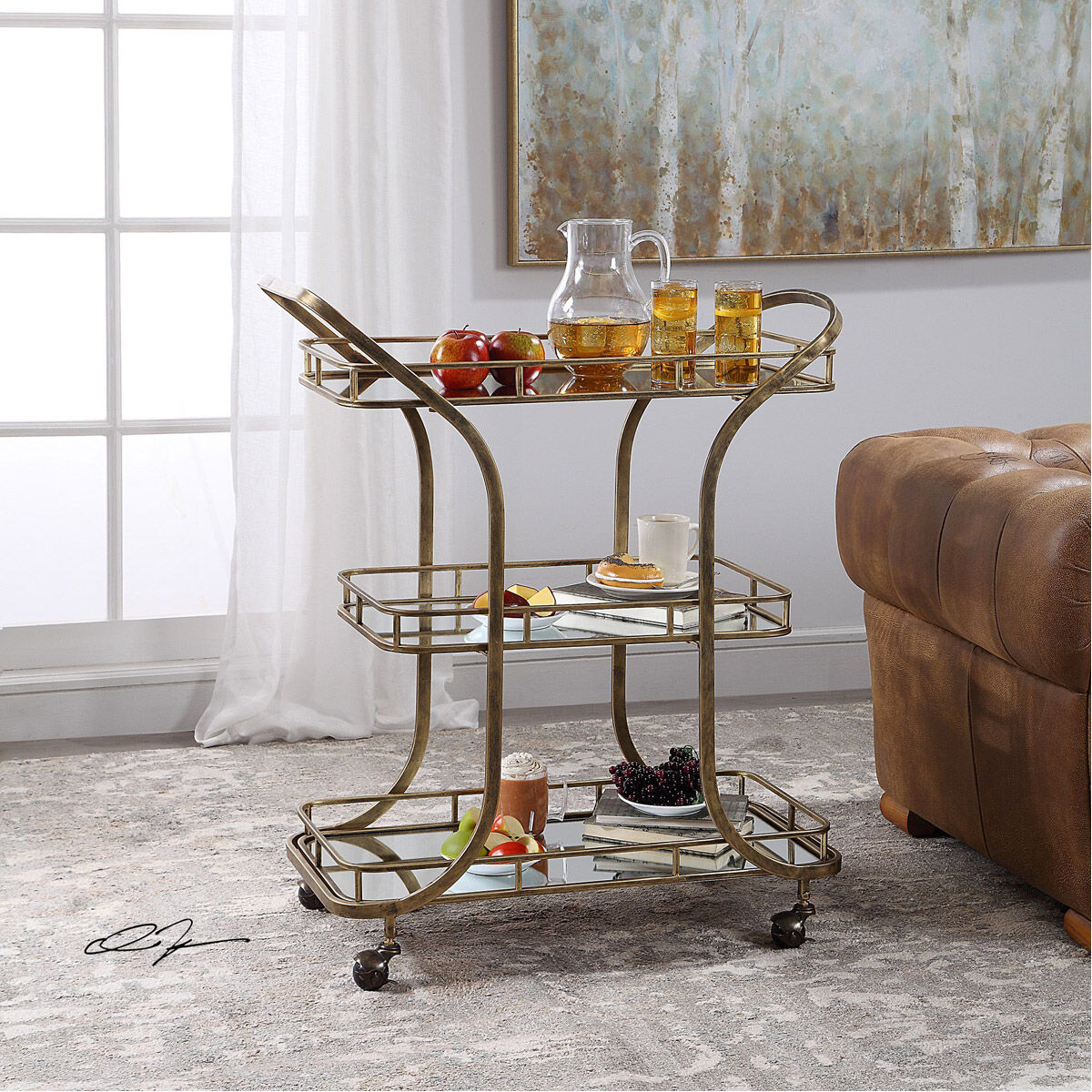 Stassi Antiqued Gold Serving Cart