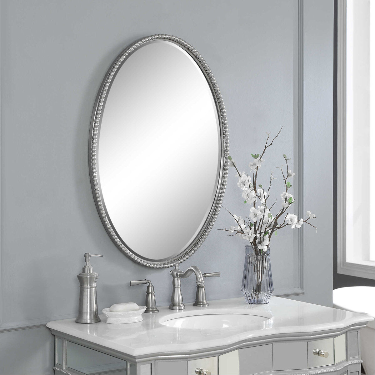 Sherise 32 X 22 inch Brushed Nickel Wall Mirror