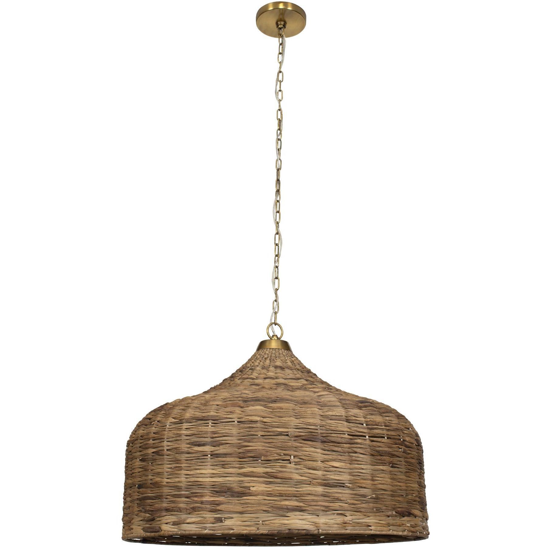 Tauranga 5 Light 30 inch Antique Brass and Natural Woven Pendant Ceiling Light