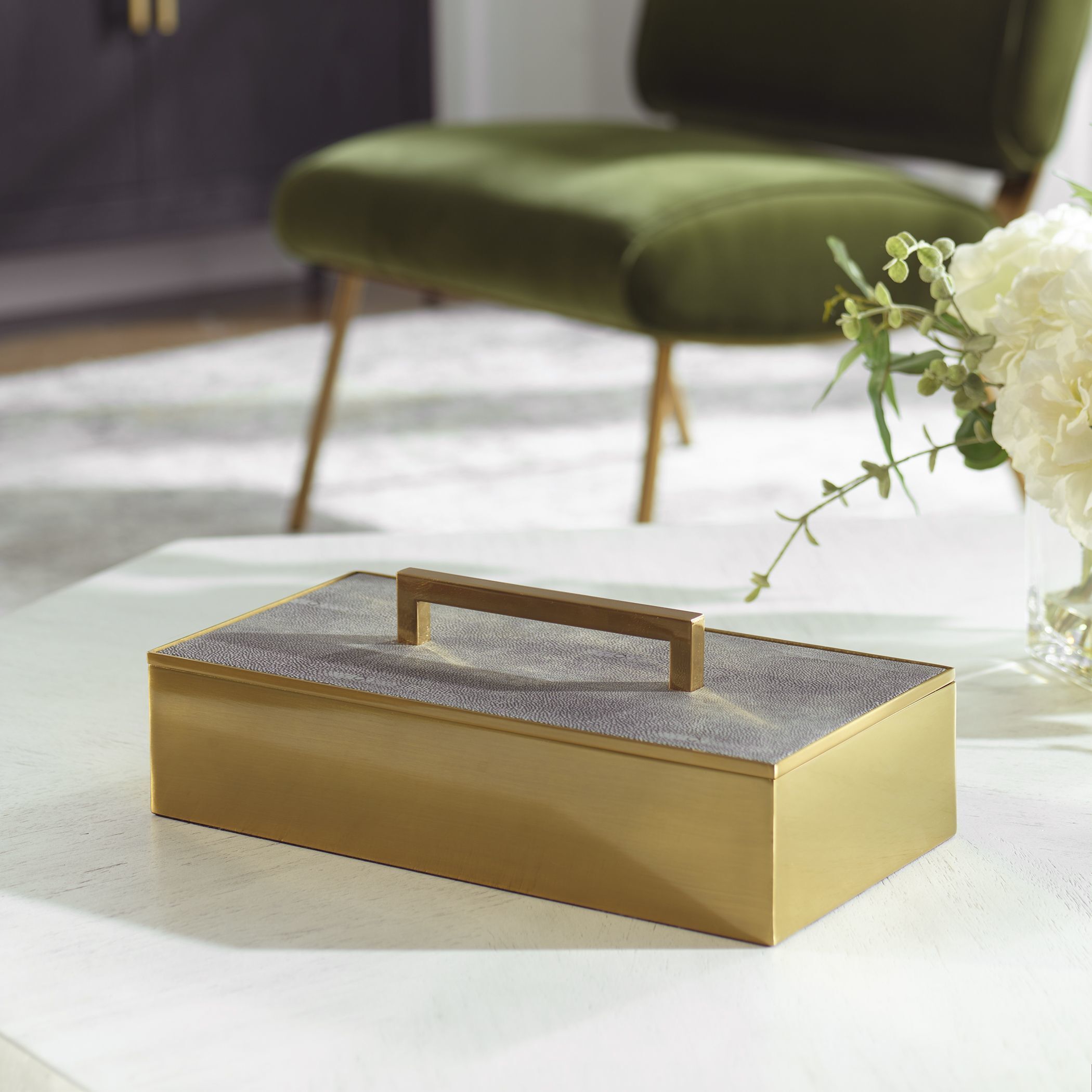 Wessex 14 inch Classic Brass and Gray Faux Shagreen Box