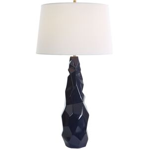 Kavos 31 inch 150.00 watt Navy Blue Gloss Glaze and Brushed Brass Table Lamp Portable Light
