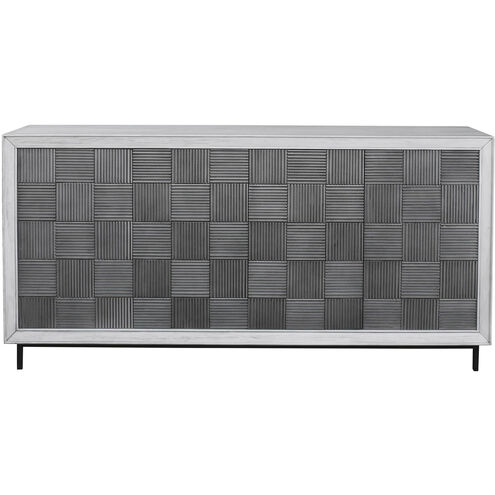 Checkerboard White Washed and Pewter Gray with Matte Black 4 Door Cabinet