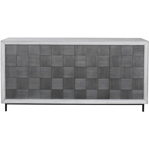 Checkerboard White Washed and Pewter Gray with Matte Black 4 Door Cabinet