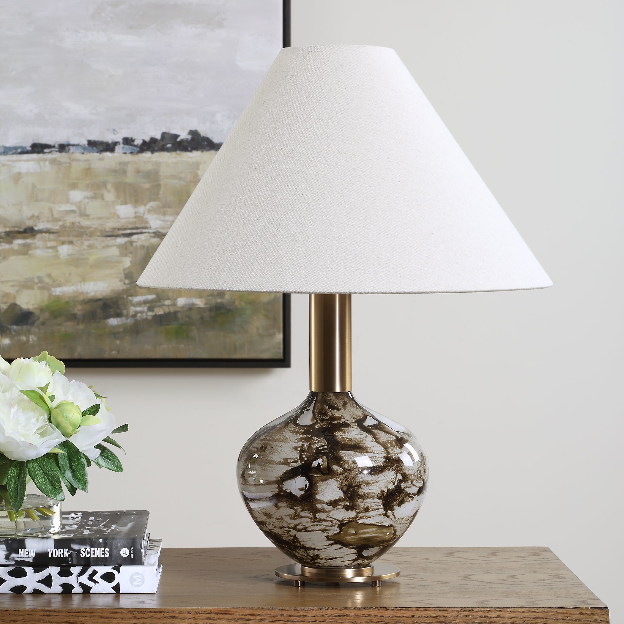 Montagu 23.5 inch 100 watt Smoky Dark Brown and Brass Table Lamp Portable Light