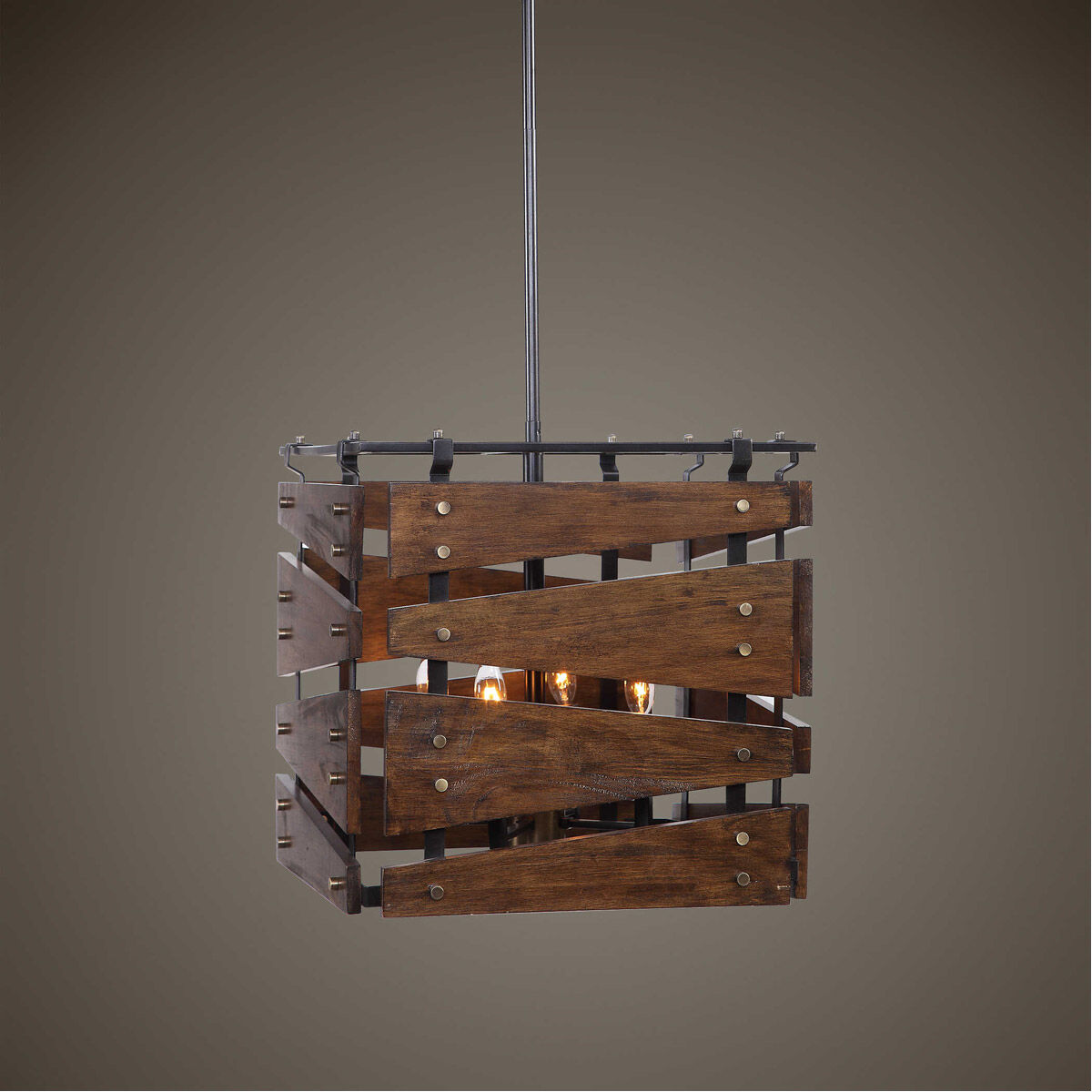 Augie 4 Light 18 inch Warm Brown Oiled Walnut and Dark Bronze Pendant Ceiling Light