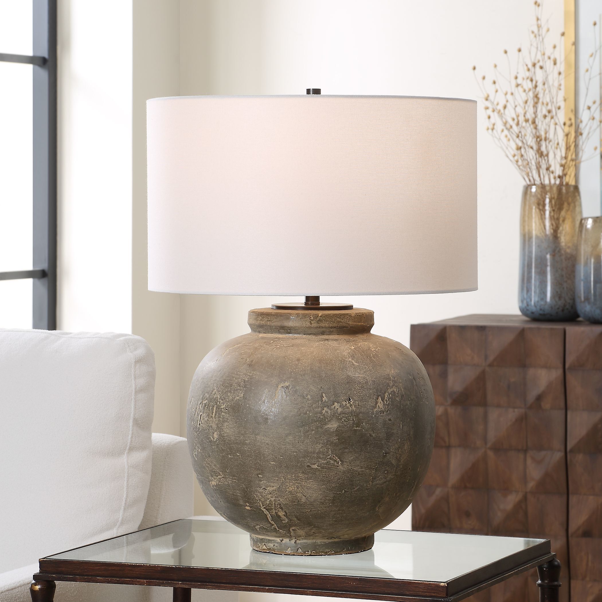 Rock 26.5 inch 150.00 watt Warm Gray and Light Rust Brown Wash Table Lamp Portable Light