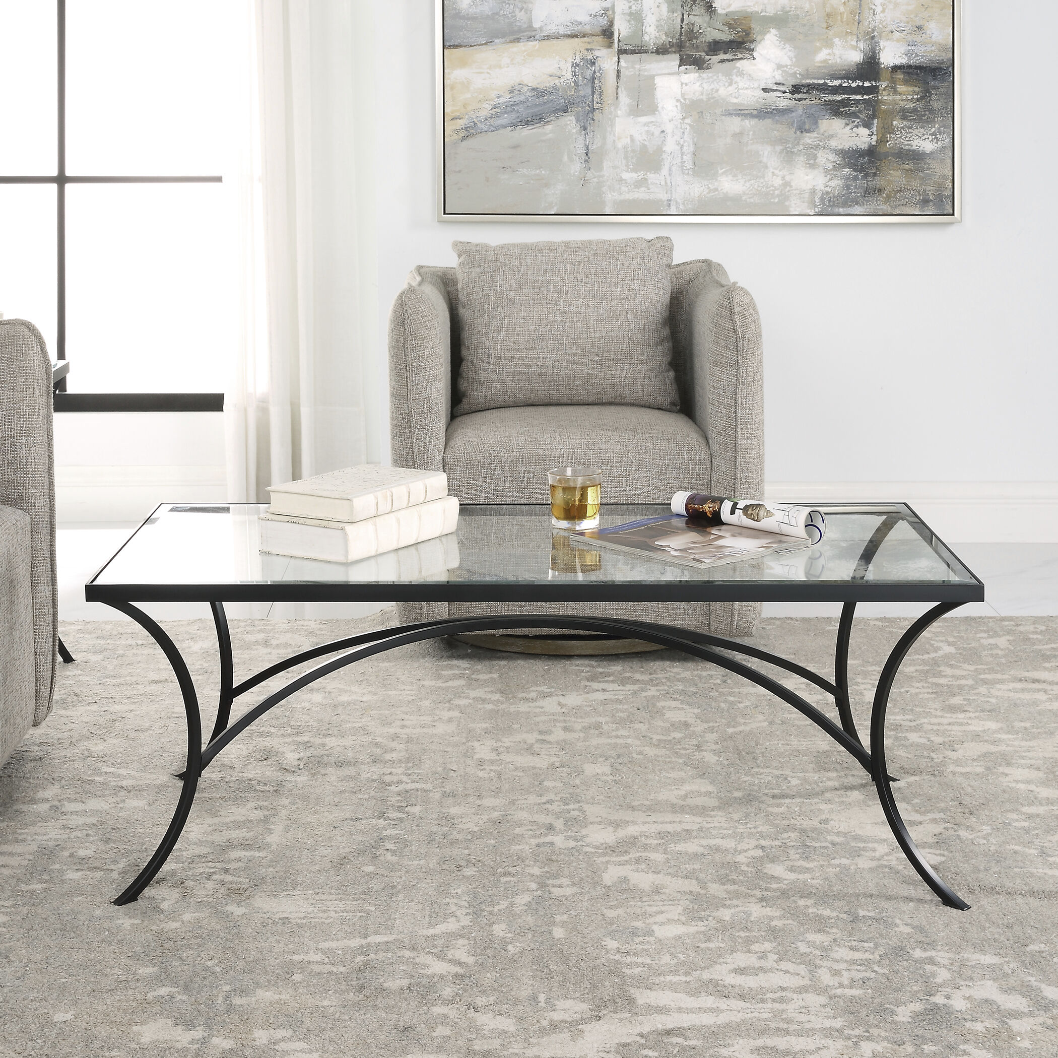 Alayna 48 X 18 inch Satin Black and Clear Glass Coffee Table