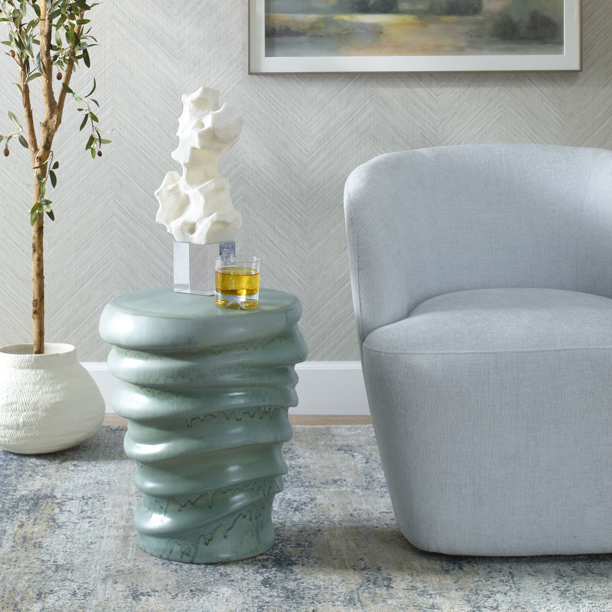Skye 17.75 inch Light Aqua Glaze Garden Stool