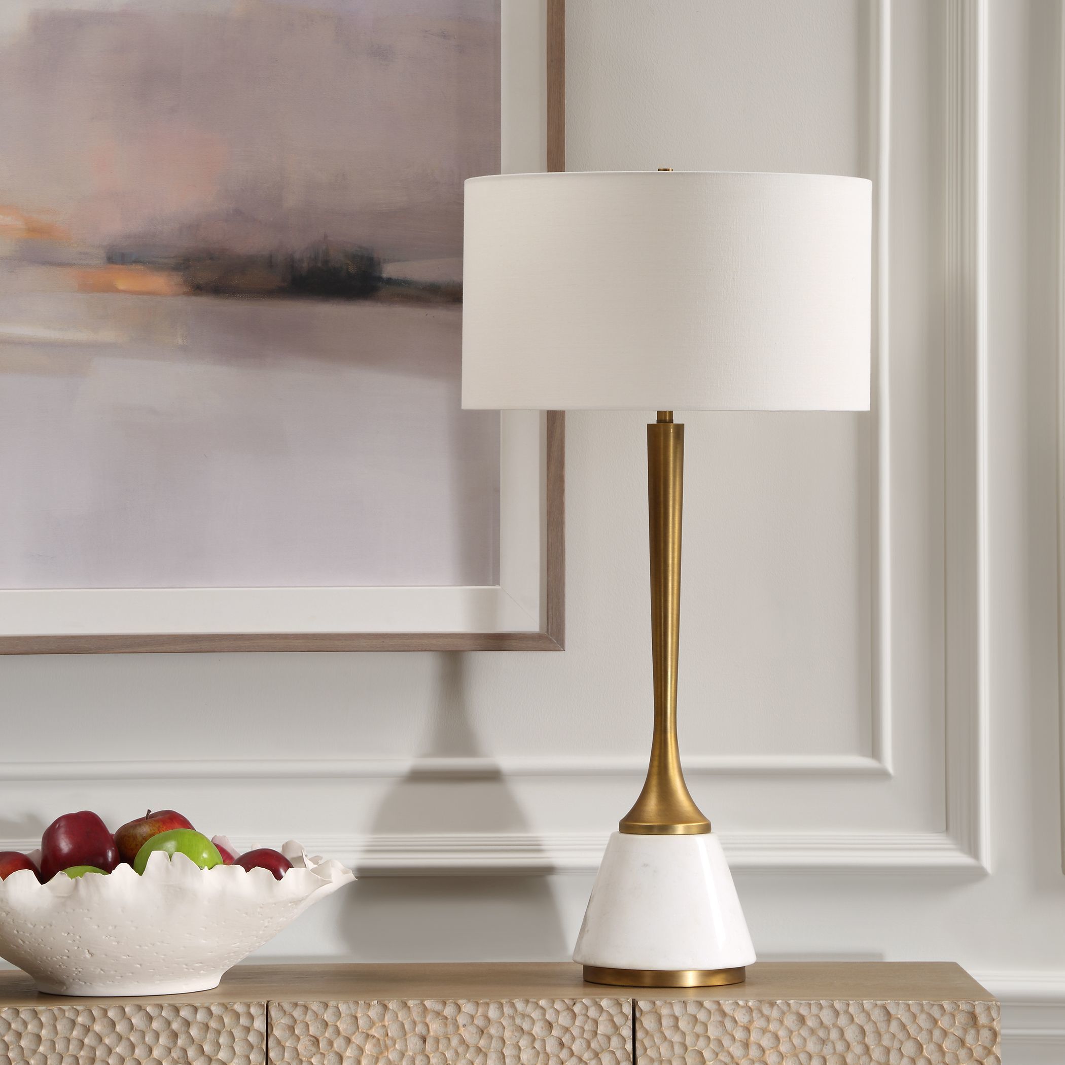 Avola 32 inch 100.00 watt White Marble and Antique Brass Table Lamp Portable Light