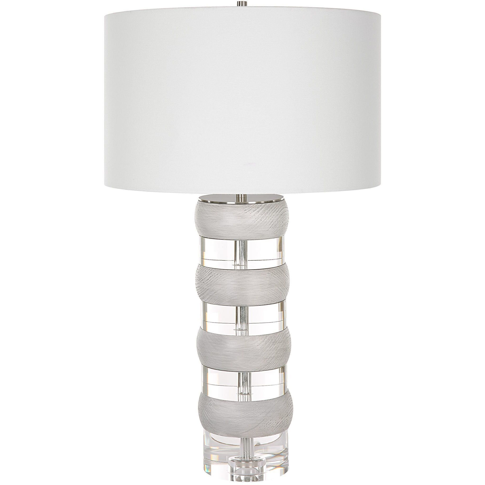 Band Together 28 inch 150 watt Crystal And Bleached Wood with Brushed Nickel Table Lamp Portable Light