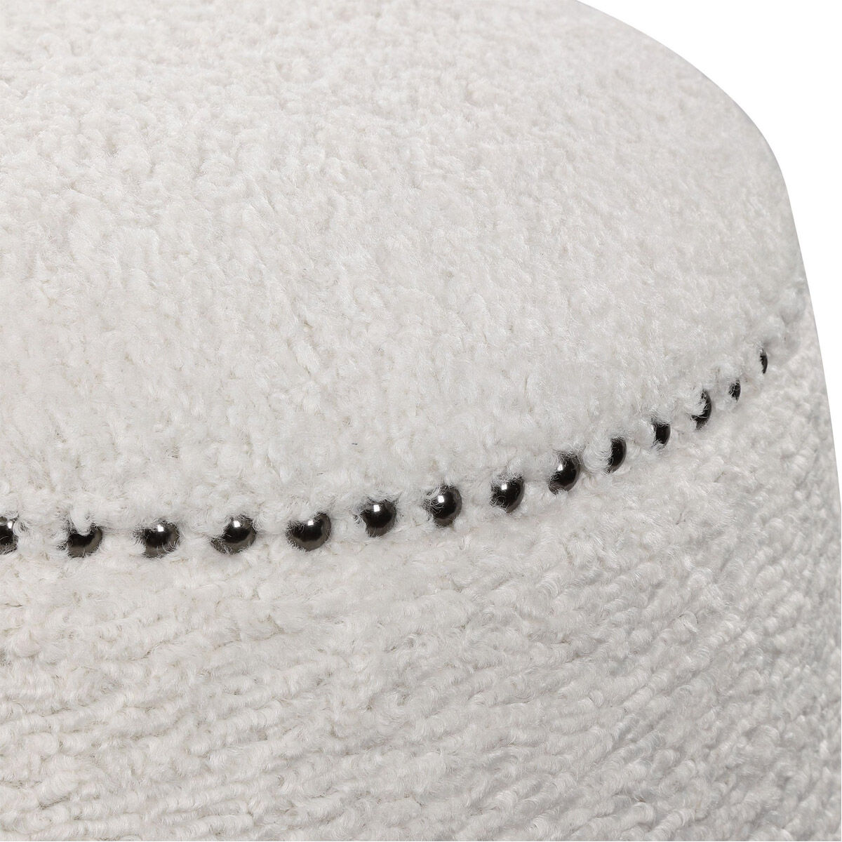 Gumdrop 17 inch Faux White Shearling and Black Nickel Ottoman