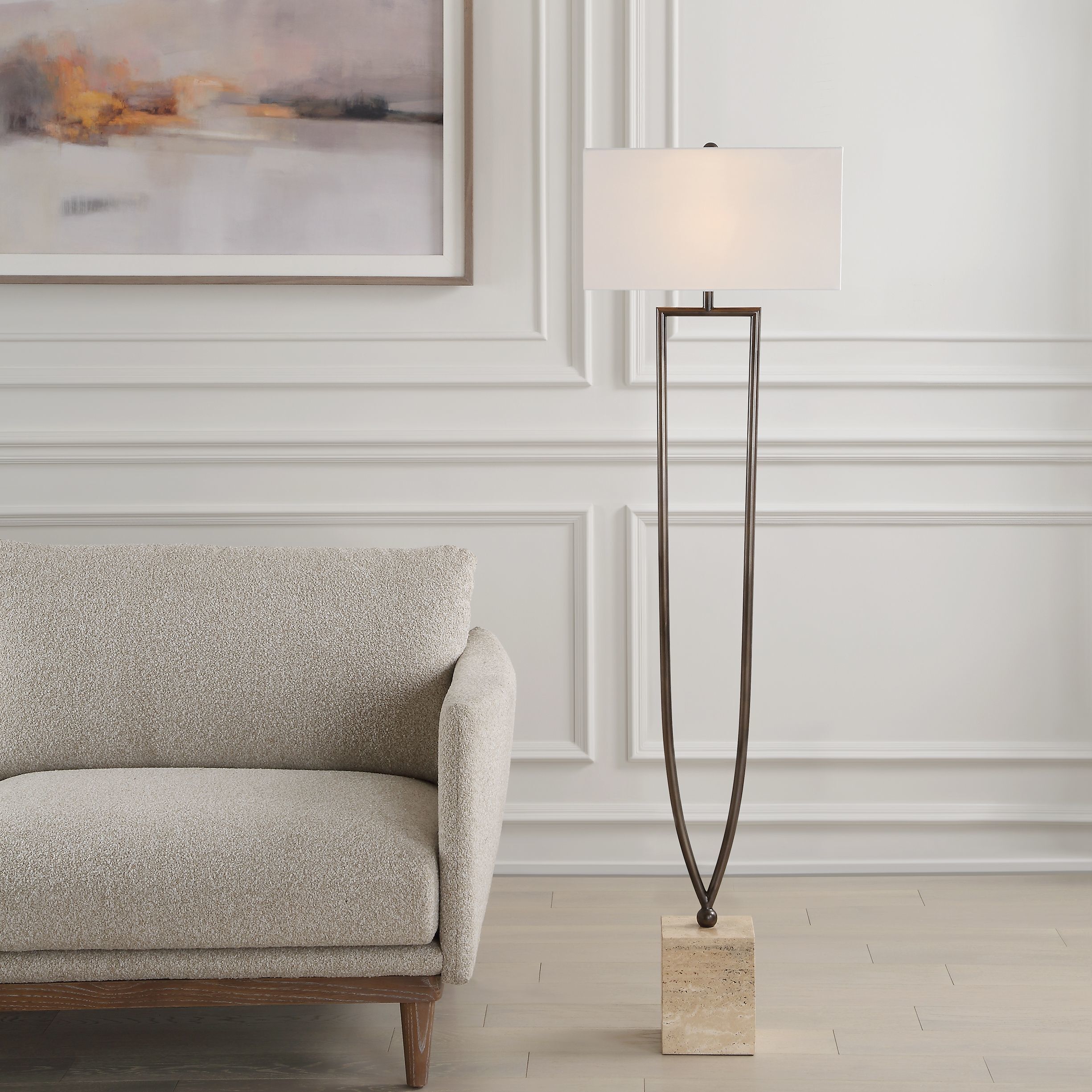 Fork In The Road 64 inch 150.00 watt Warm Dark Bronze and Beige Travertine Floor Lamp Portable Light