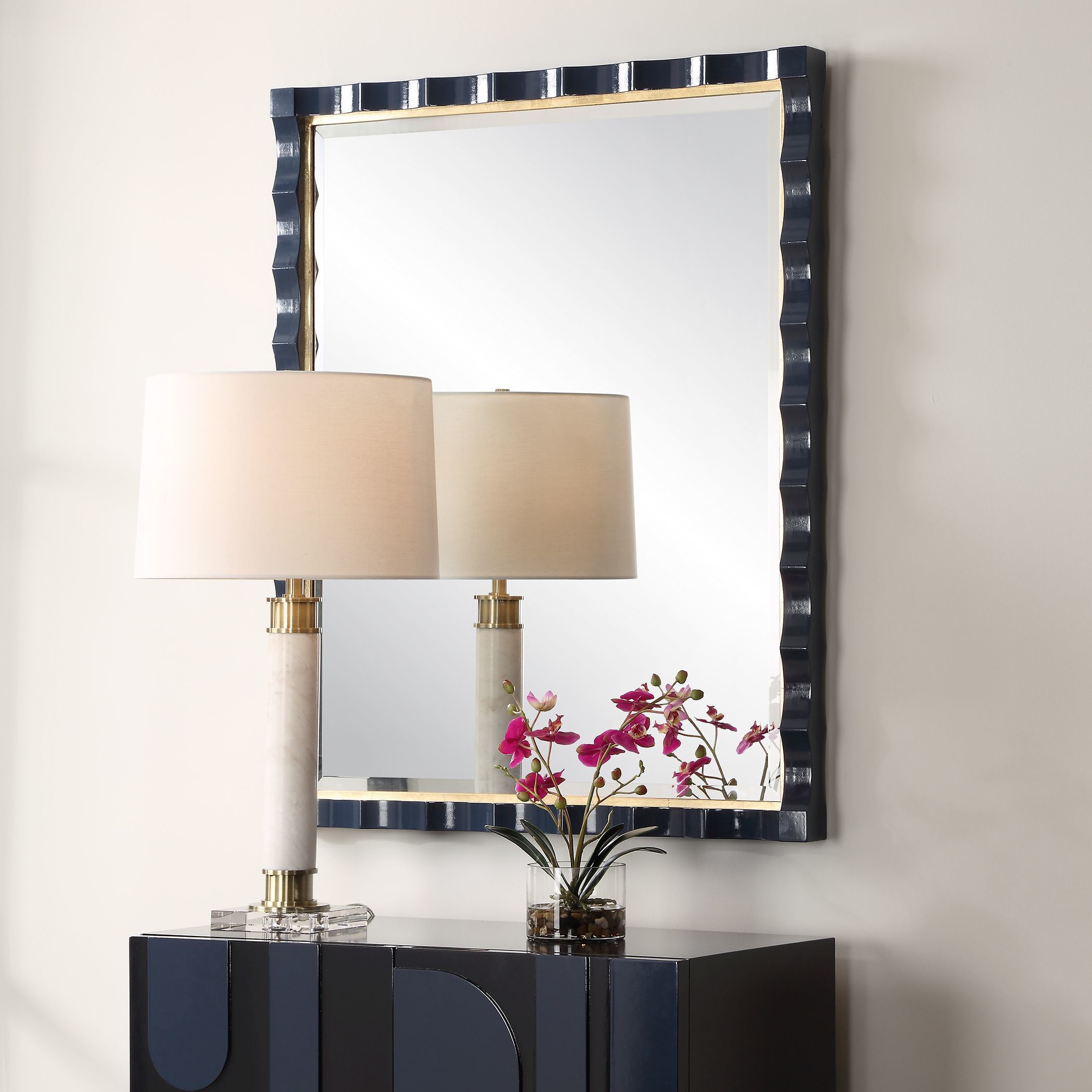Gulf 39 X 31 inch Navy Lacquer Mirror