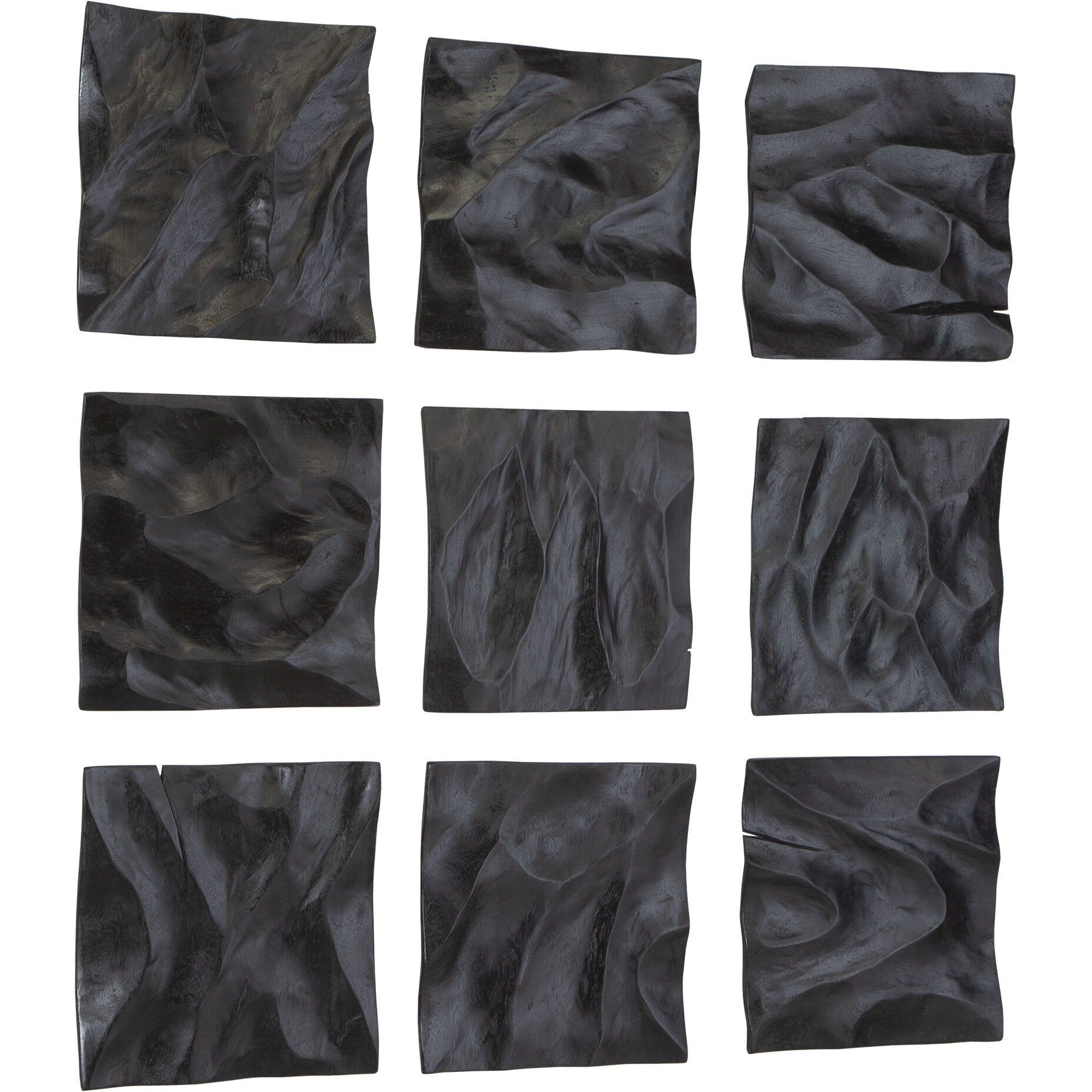 Malosi Matte Black Wood Wall Decor, Set of 9