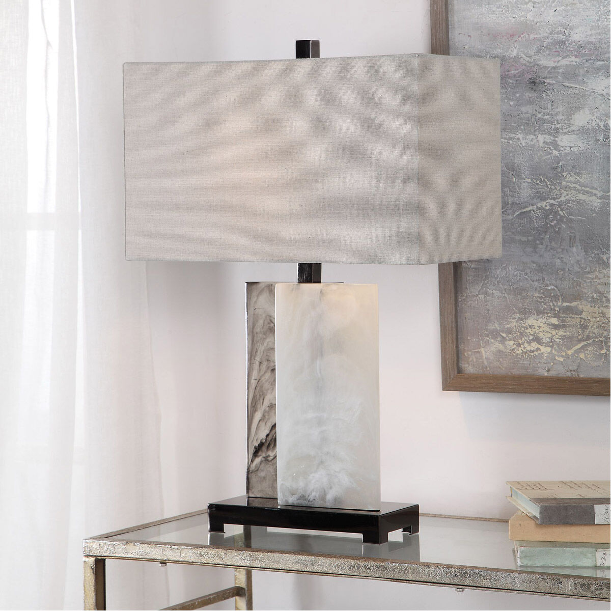 Vanda 26 inch 150 watt Stone and Polished Nickel Table Lamp Portable Light