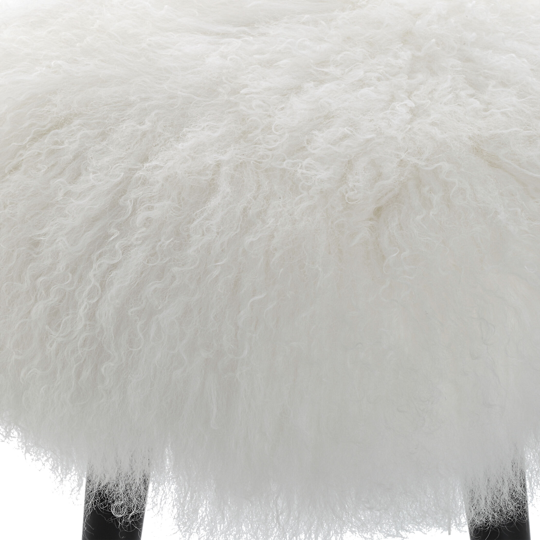 Wooly 18.5 inch White Sheepskin and Matte Black Accent Stool