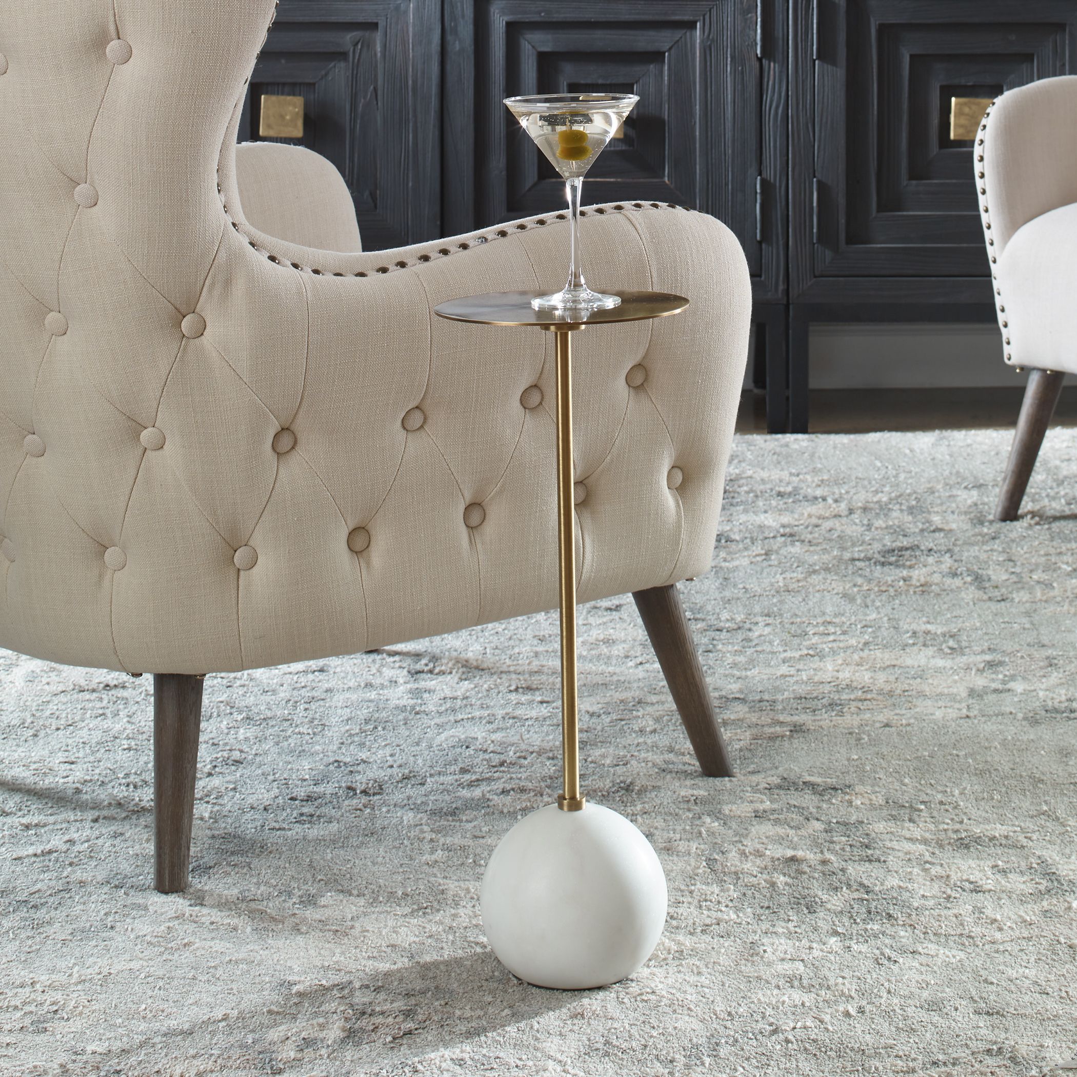 Gimlet 22 X 9 inch White Marble and Solid Brass Drink Table