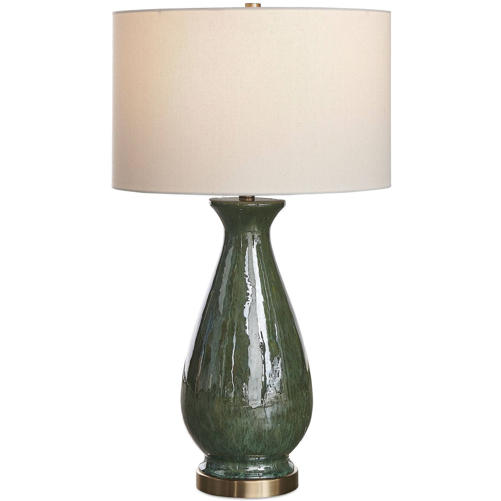 Colestin 30 inch 150.00 watt Deep Green Drip Glaze and Brushed Brass Table Lamp Portable Light