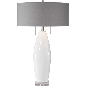 Laurie 30 inch 60 watt White Glaze with Brushed Nickel and Crystal Table Lamp Portable Light