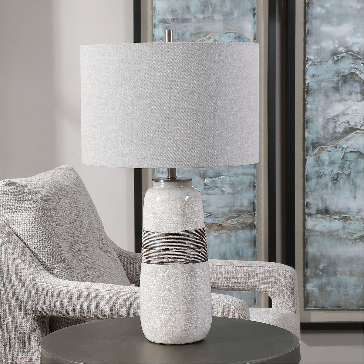 Comanche 26.5 inch 150 watt Off-White Crackle with Distressed Rust Brown Table lamp Portable Light