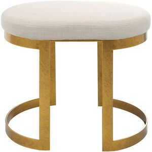 Infinity 20 inch Mottled Antique Gold Leaf and White Linen Fabric Accent Stool