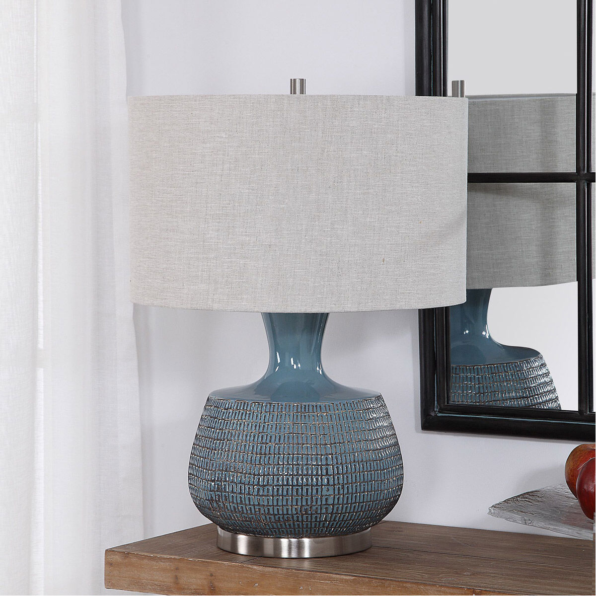 Hearst 25 inch 150 watt Blue Glaze With Rust Bronze Distressing Table Lamp Portable Light