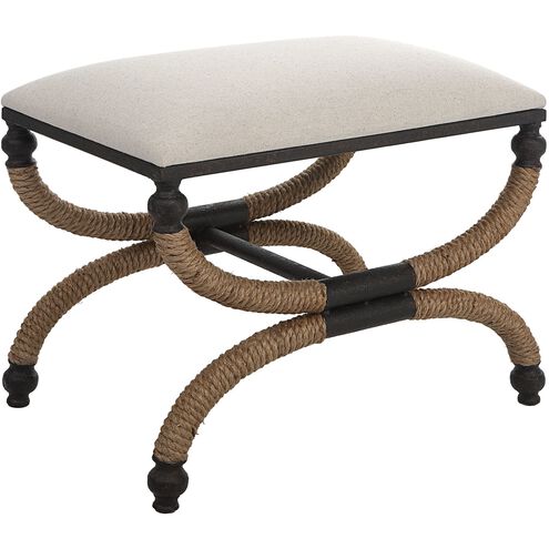 Icaria Iron and Natural Rope with Oatmeal Fabric Bench